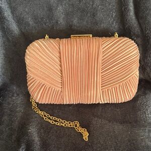 Elegant Pleated Clutch in Peach with Gold Chain